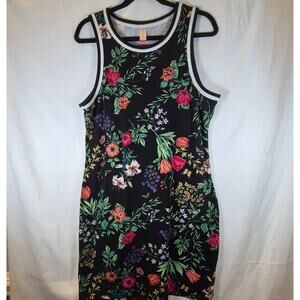 No Boundaries Floral Tank Dress XL Black Multicolor Sleeveless Casual Stretch